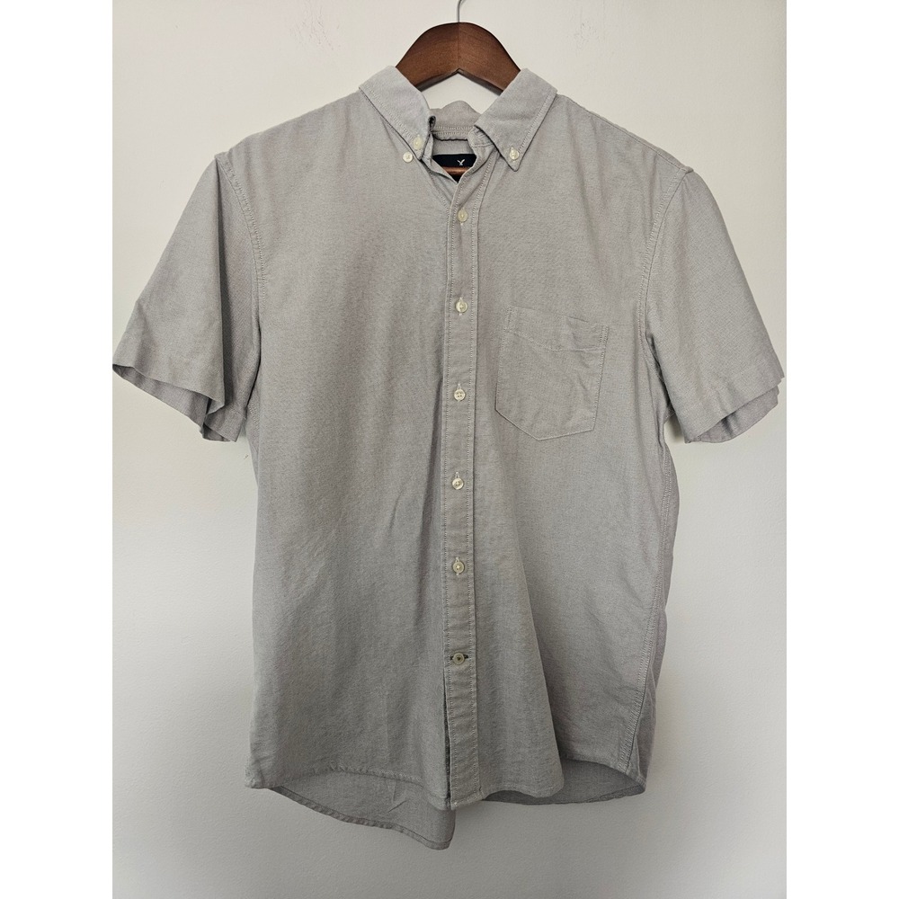 [Preppy] American Eagle Oxford Shirt Mens Medium Grey Short Sleeve Classic Fit